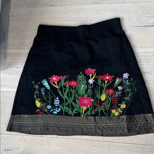 Desigual Black Skirt with Colorful Floral Embroidery